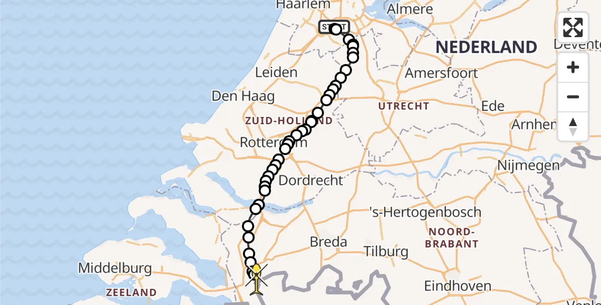 Routekaart van de vlucht: Politieheli naar Wouwse Plantage, Voltweg