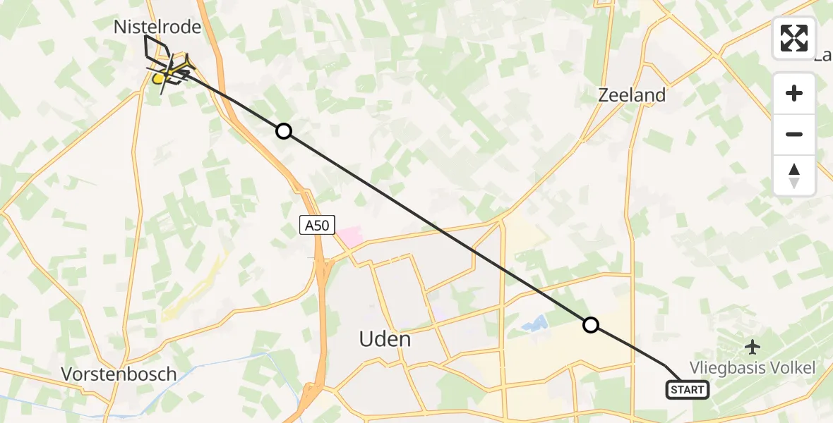 Routekaart van de vlucht: Lifeliner 3 naar Nistelrode, Jagersveld