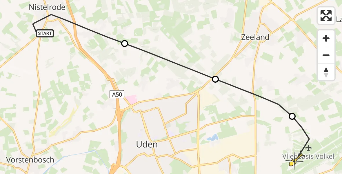 Routekaart van de vlucht: Lifeliner 3 naar Vliegbasis Volkel, Julianastraat