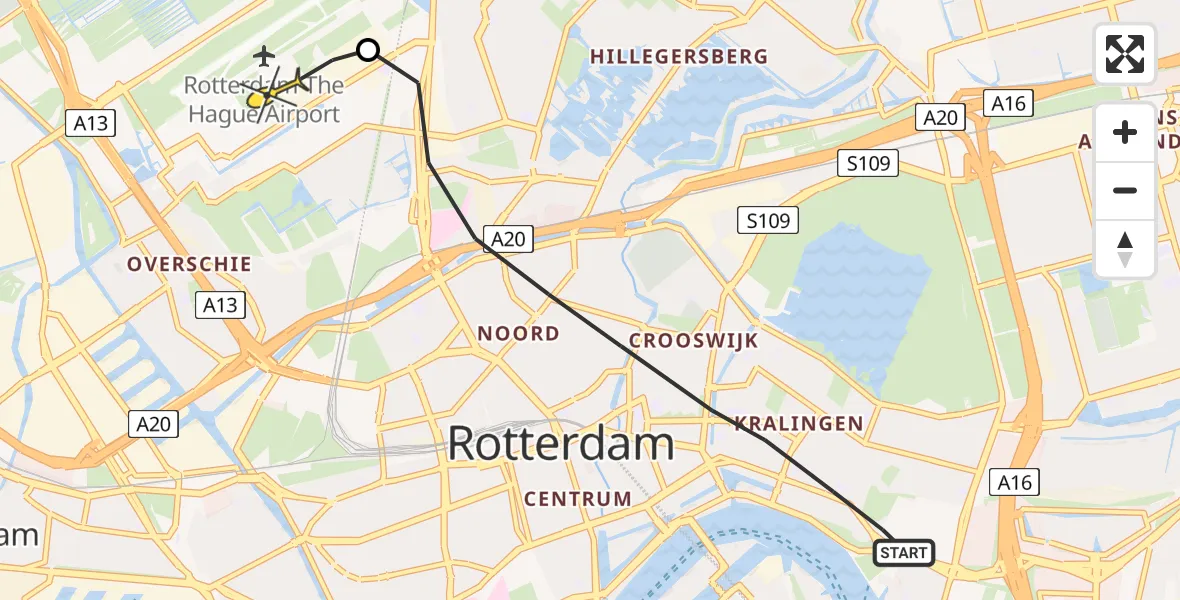 Routekaart van de vlucht: Lifeliner 2 naar Rotterdam The Hague Airport, Honingbijstraat