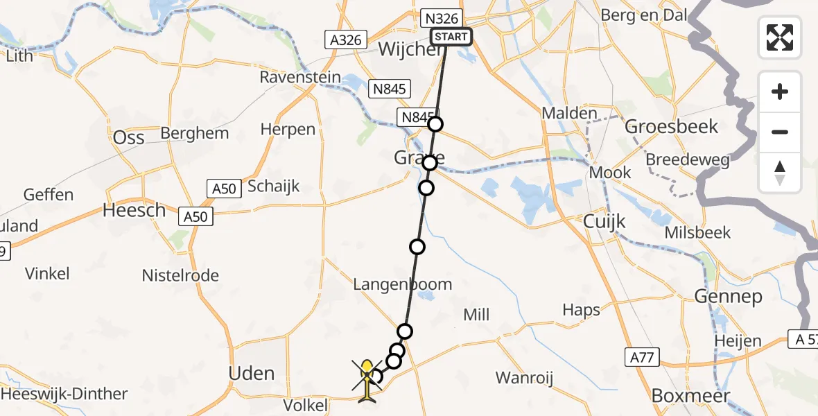 Routekaart van de vlucht: Lifeliner 3 naar Vliegbasis Volkel, Hoogbroekseweg