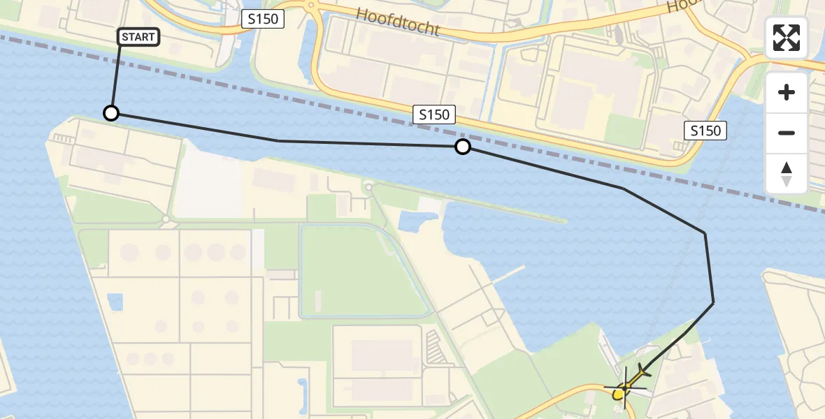 Routekaart van de vlucht: Lifeliner 1 naar Amsterdam Heliport, Siciliëweg