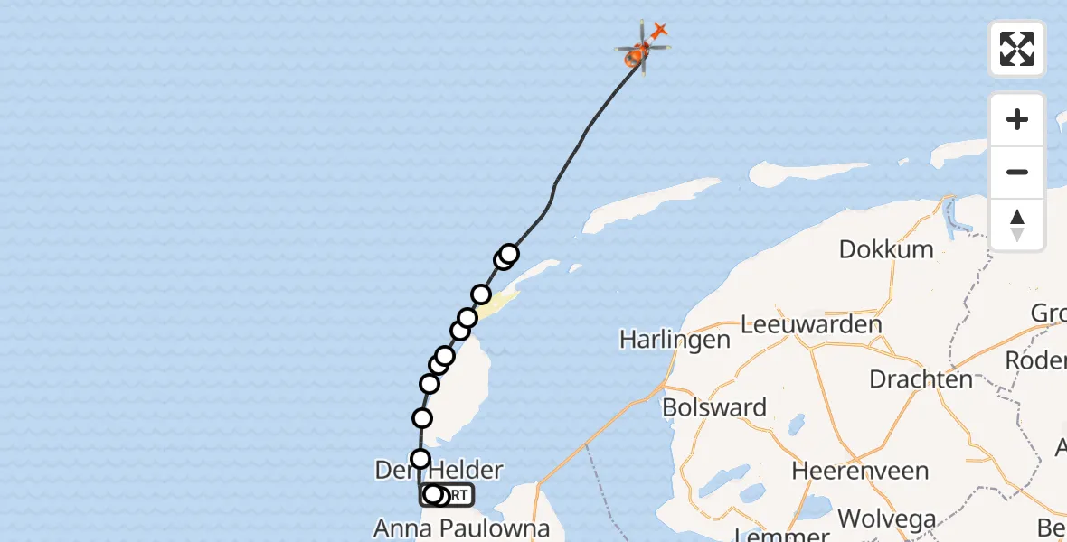 Vluchtroute Kustwachthelikopter Vliegveld De Kooy - , 06 januari 2025, 17:01