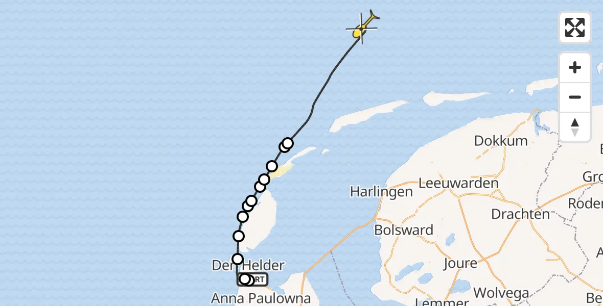 Routekaart van de vlucht: Kustwachthelikopter naar Rijksweg