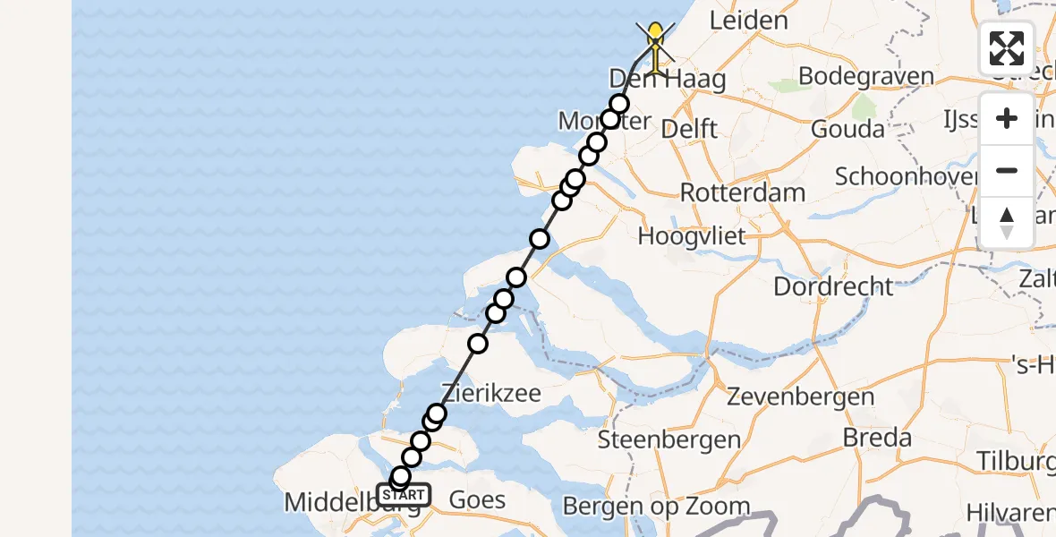 Routekaart van de vlucht: Kustwachthelikopter naar Den Haag, Schenge