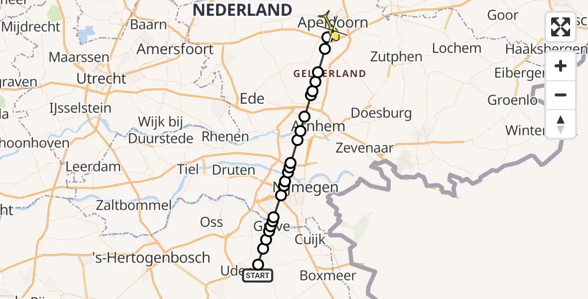 Routekaart van de vlucht: Lifeliner 3 naar Apeldoorn, Zeelandsedijk