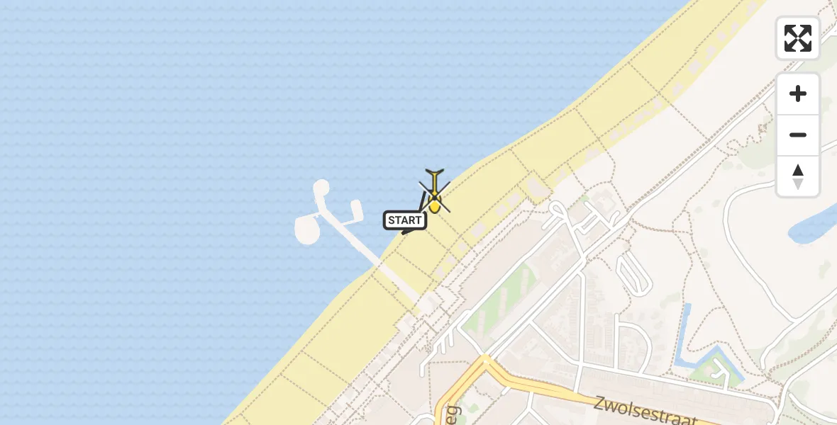 Routekaart van de vlucht: Kustwachthelikopter naar Den Haag, Strandweg