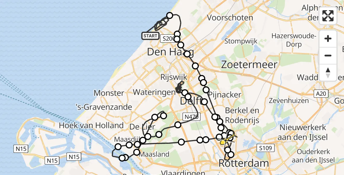 Routekaart van de vlucht: Politieheli naar Rotterdam The Hague Airport, Strand Noord