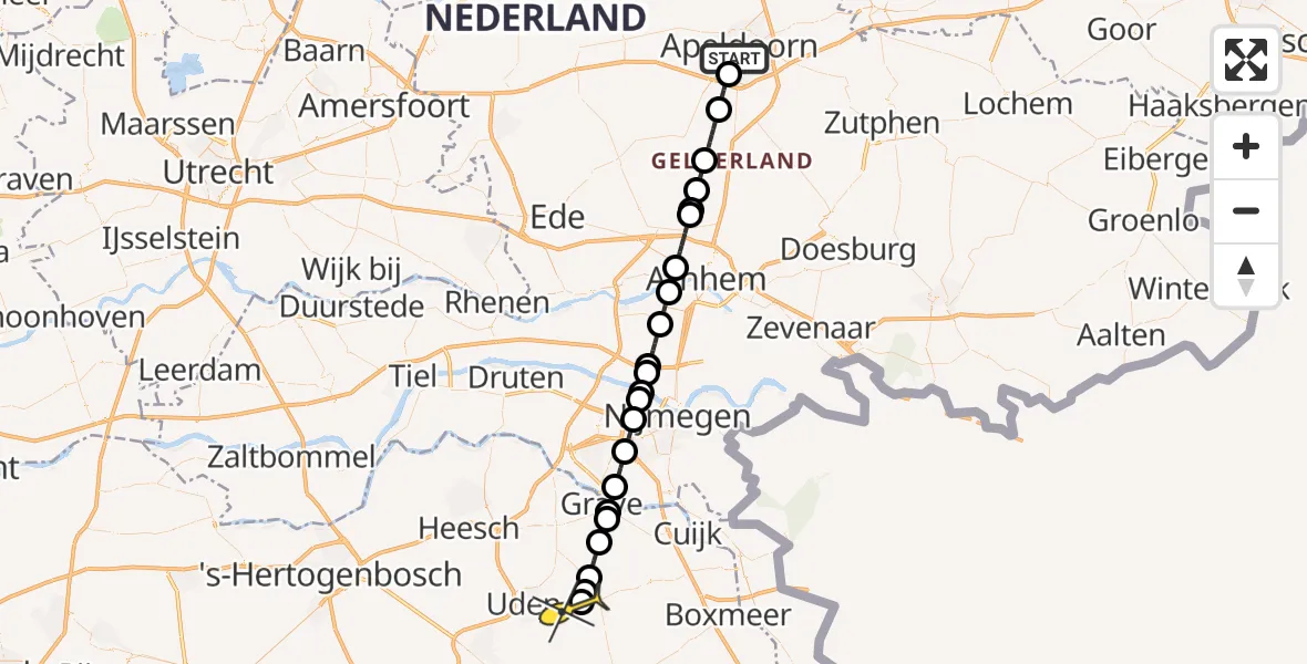 Routekaart van de vlucht: Lifeliner 3 naar Vliegbasis Volkel, Hattemseweg