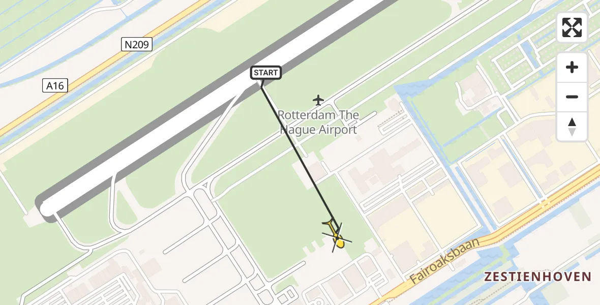 Routekaart van de vlucht: Politiehelikopter naar Rotterdam The Hague Airport, Brandenburgbaan