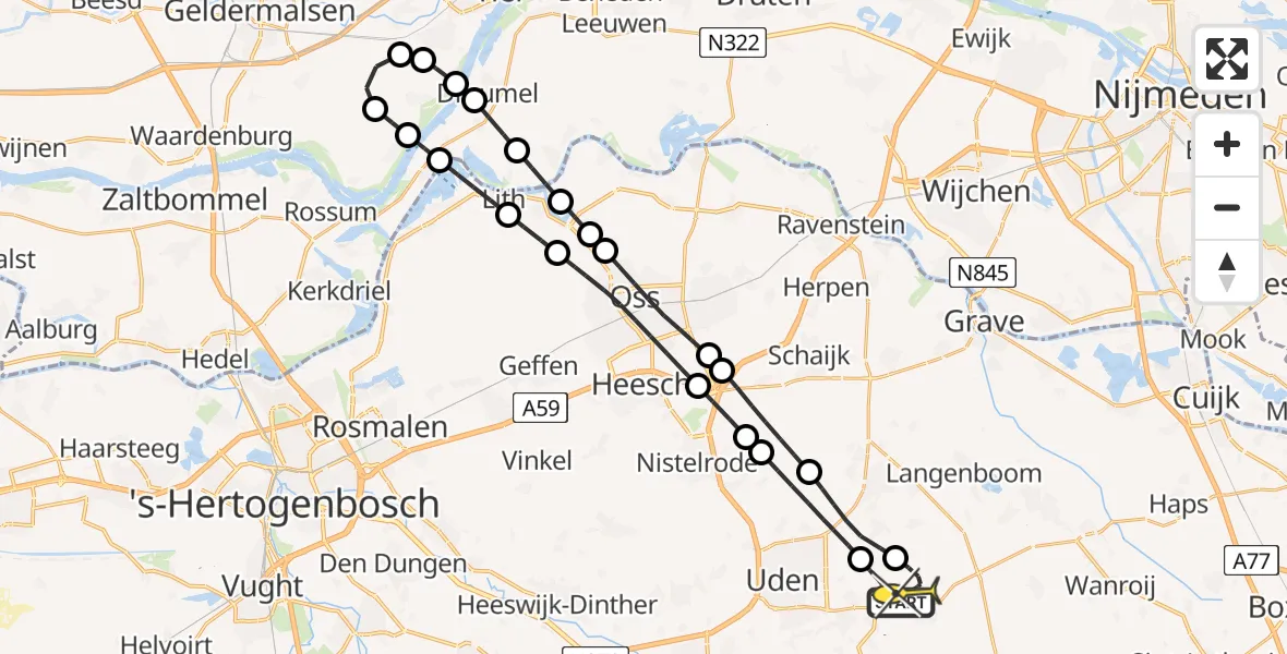 Routekaart van de vlucht: Lifeliner 3 naar Vliegbasis Volkel, Zeelandsedijk