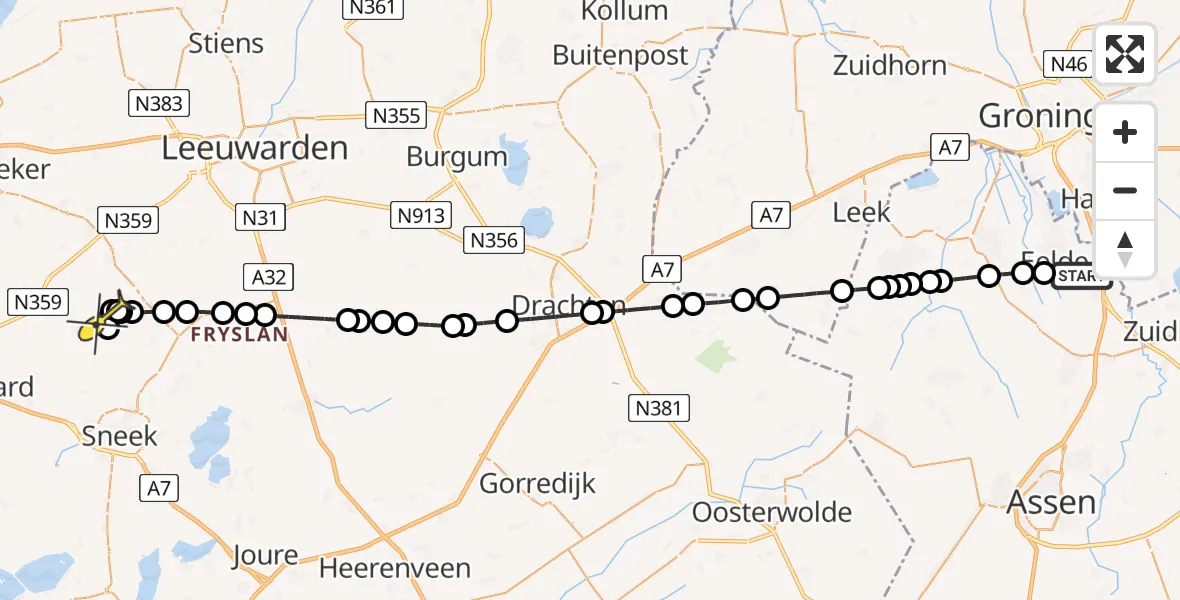 Routekaart van de vlucht: Lifeliner 4 naar Itens, Molenweg