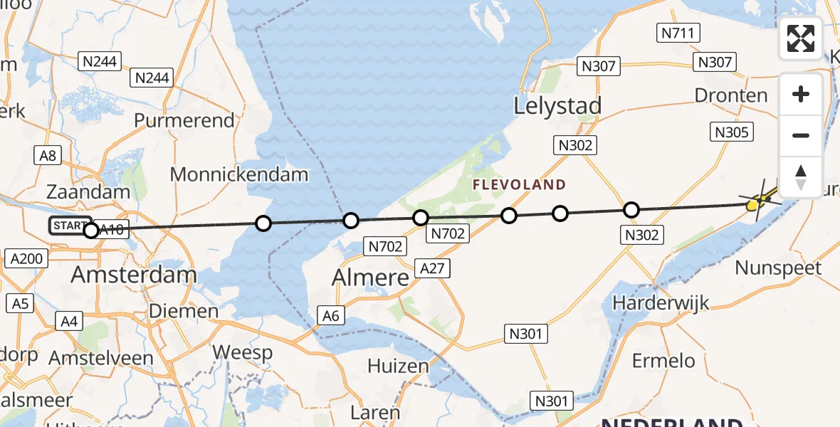 Routekaart van de vlucht: Lifeliner 1 naar Biddinghuizen, Kompasweg