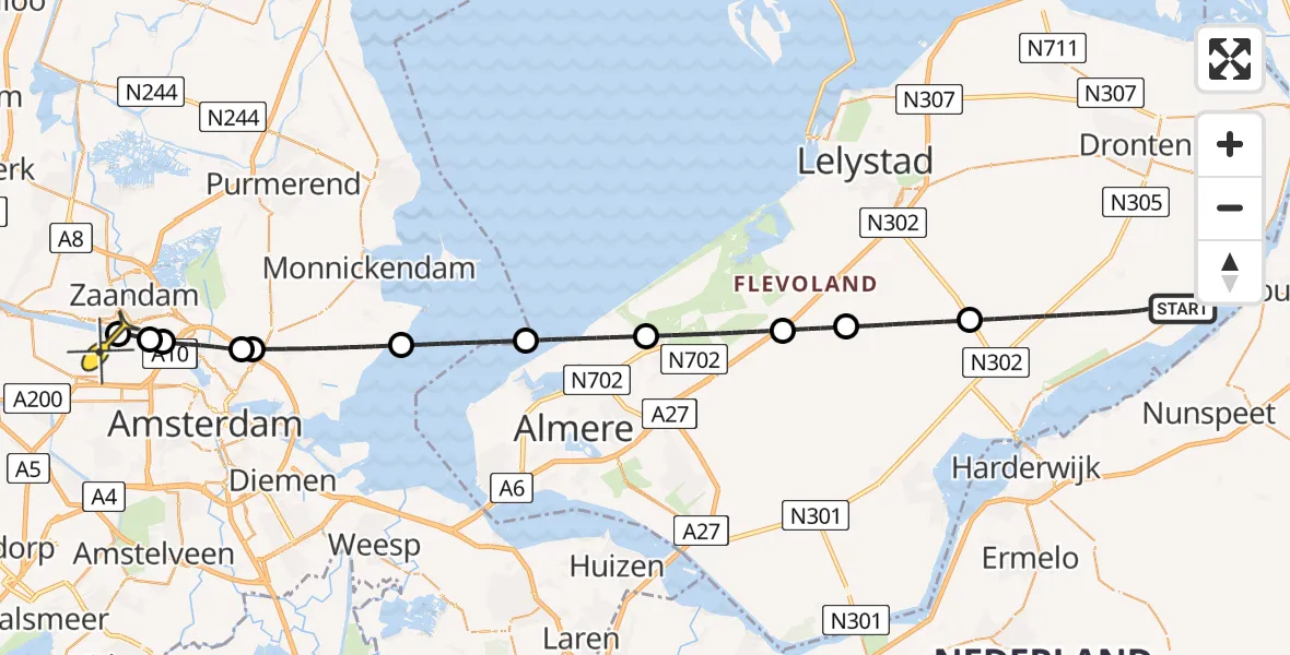 Routekaart van de vlucht: Lifeliner 1 naar Amsterdam Heliport, Bremerbergtocht