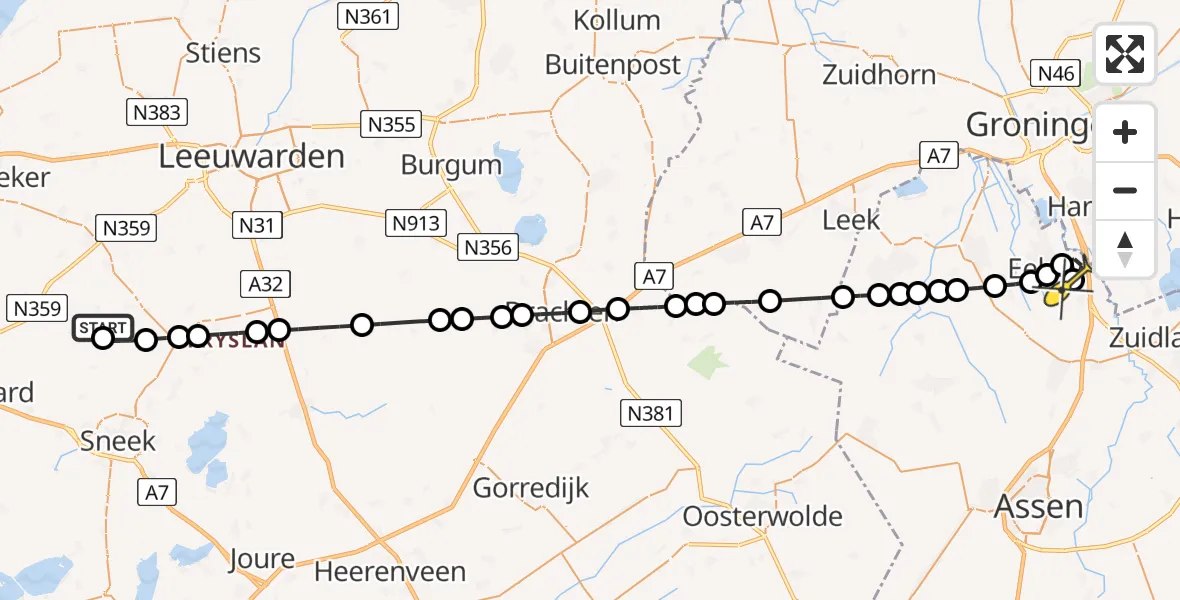 Routekaart van de vlucht: Lifeliner 4 naar Groningen Airport Eelde, Meilahuzen