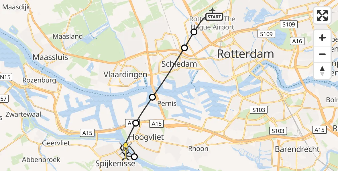 Routekaart van de vlucht: Lifeliner 2 naar Spijkenisse, Vliegveldweg