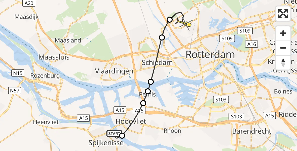 Routekaart van de vlucht: Lifeliner 2 naar Rotterdam The Hague Airport, Vossendijk