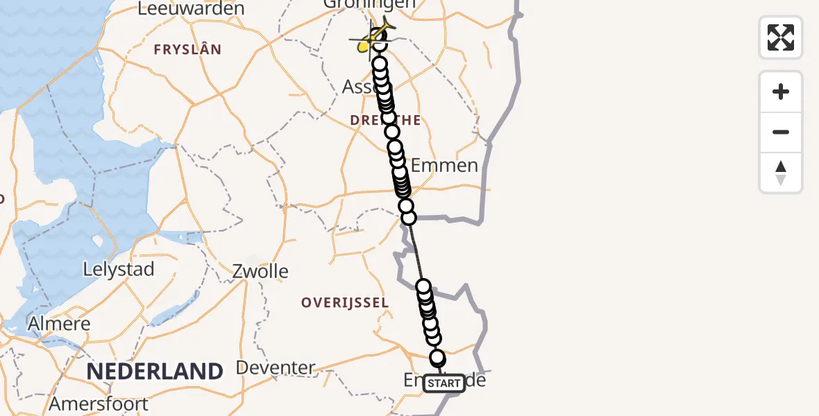 Routekaart van de vlucht: Lifeliner 4 naar Groningen Airport Eelde, F35