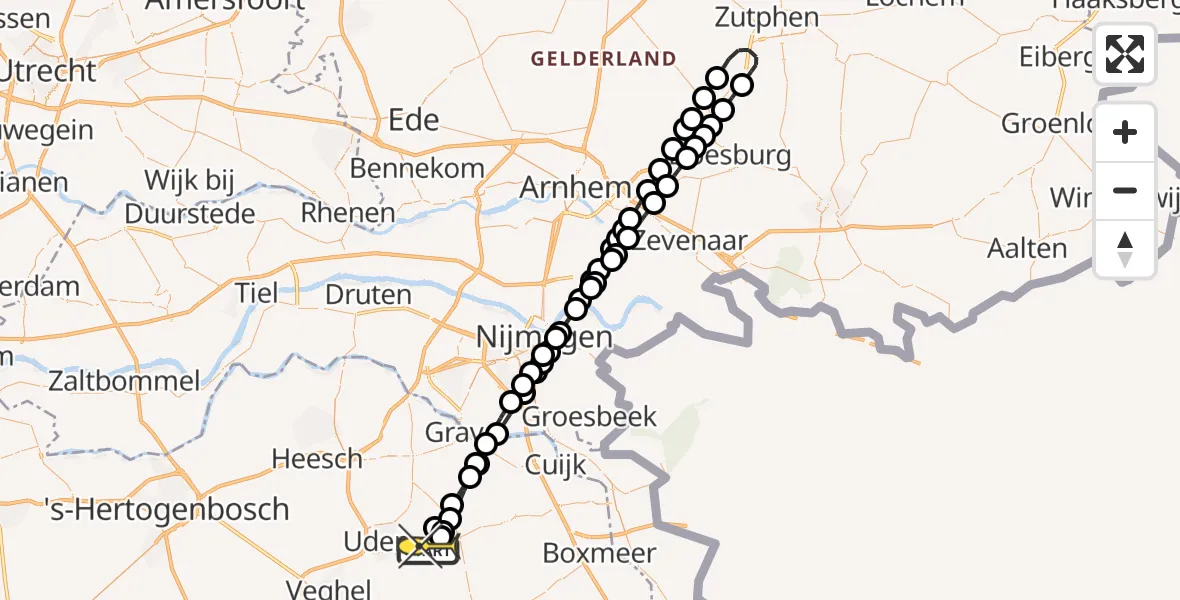 Routekaart van de vlucht: Lifeliner 3 naar Vliegbasis Volkel, Zeelandsedijk