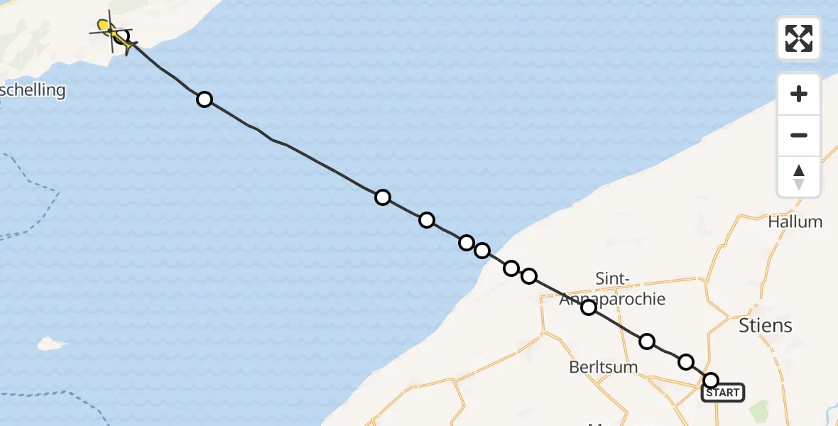 Routekaart van de vlucht: Ambulanceheli naar Landerum, Hogerhuisdyk