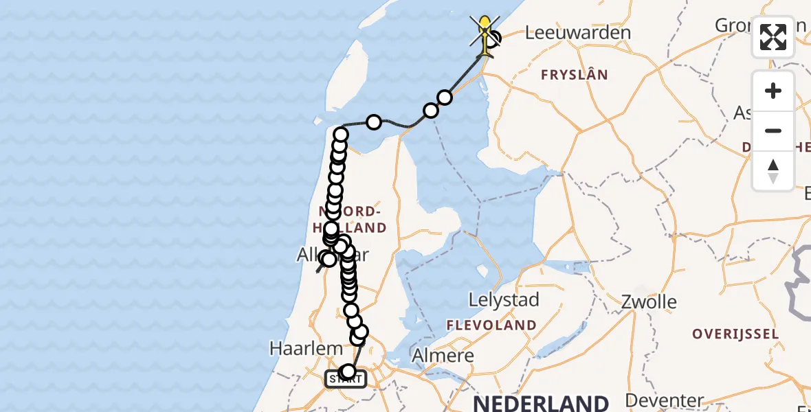Routekaart van de vlucht: Politiehelikopter naar Harlingen, Loevesteinse Randweg