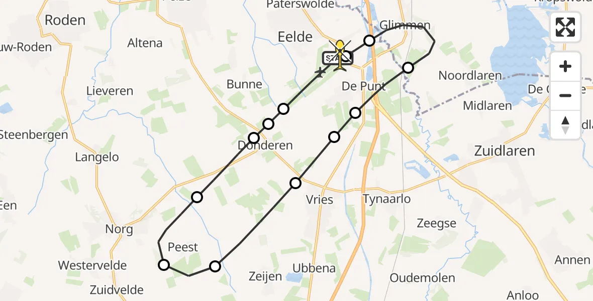 Routekaart van de vlucht: Lifeliner 4 naar Groningen Airport Eelde, Lugtenbergerweg