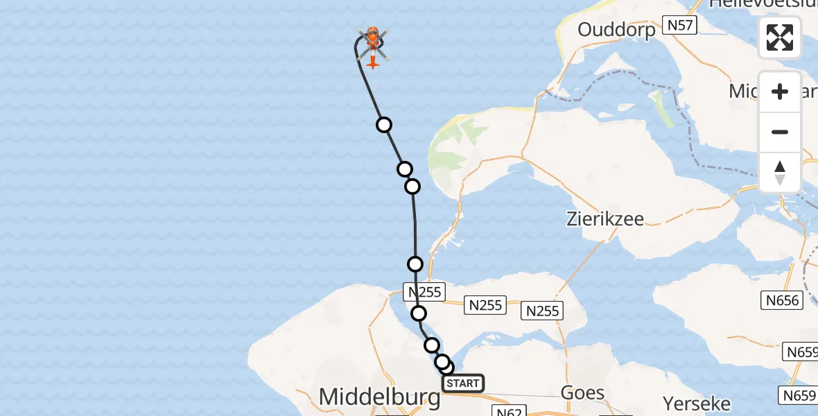 Vluchtroute Kustwachthelikopter Vliegveld Midden-Zeeland - , 07 januari 2025, 09:22