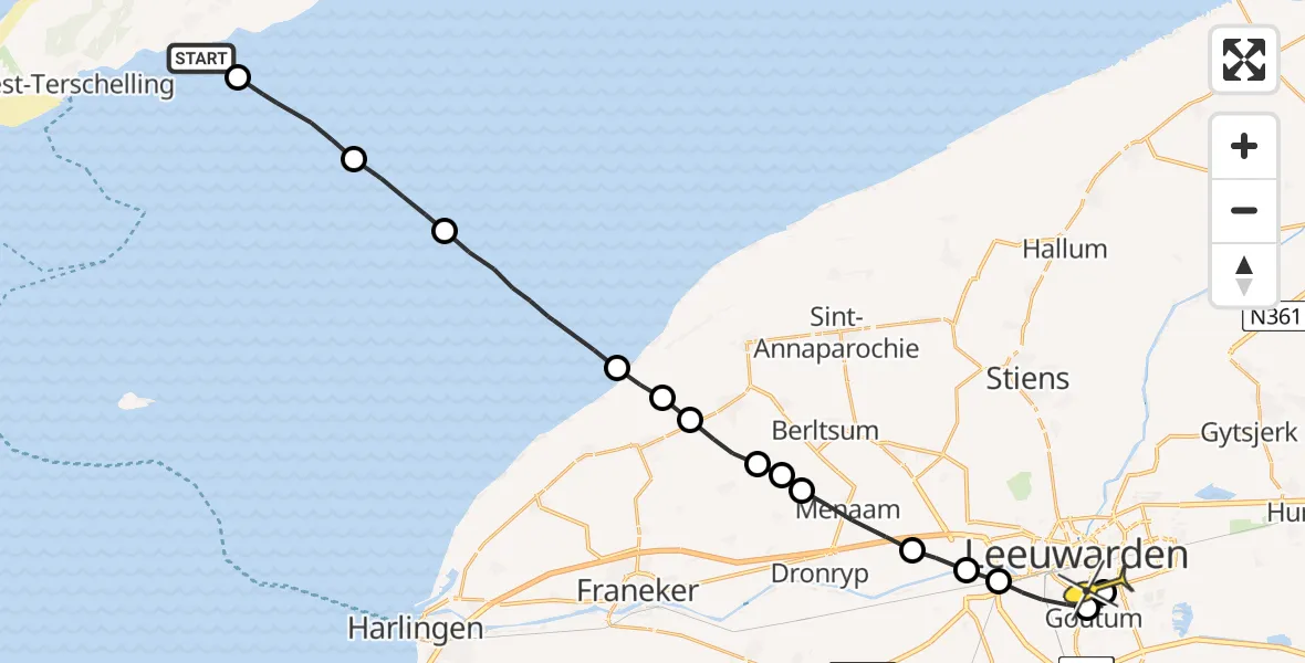 Routekaart van de vlucht: Ambulancehelikopter naar Leeuwarden, Borniastraat