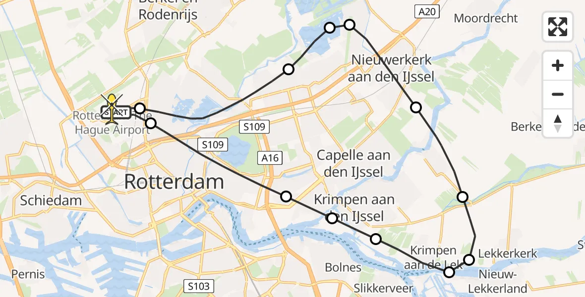 Routekaart van de vlucht: Lifeliner 2 naar Rotterdam The Hague Airport, Van der Duijn van Maasdamweg