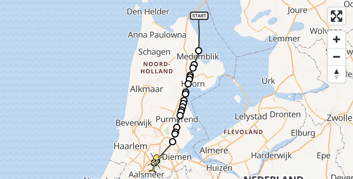 Routekaart van de vlucht: Politiehelikopter naar Schiphol, Kraayveldstraat