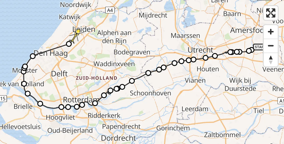 Routekaart van de vlucht: Politieheli naar Voorschoten, Ekris