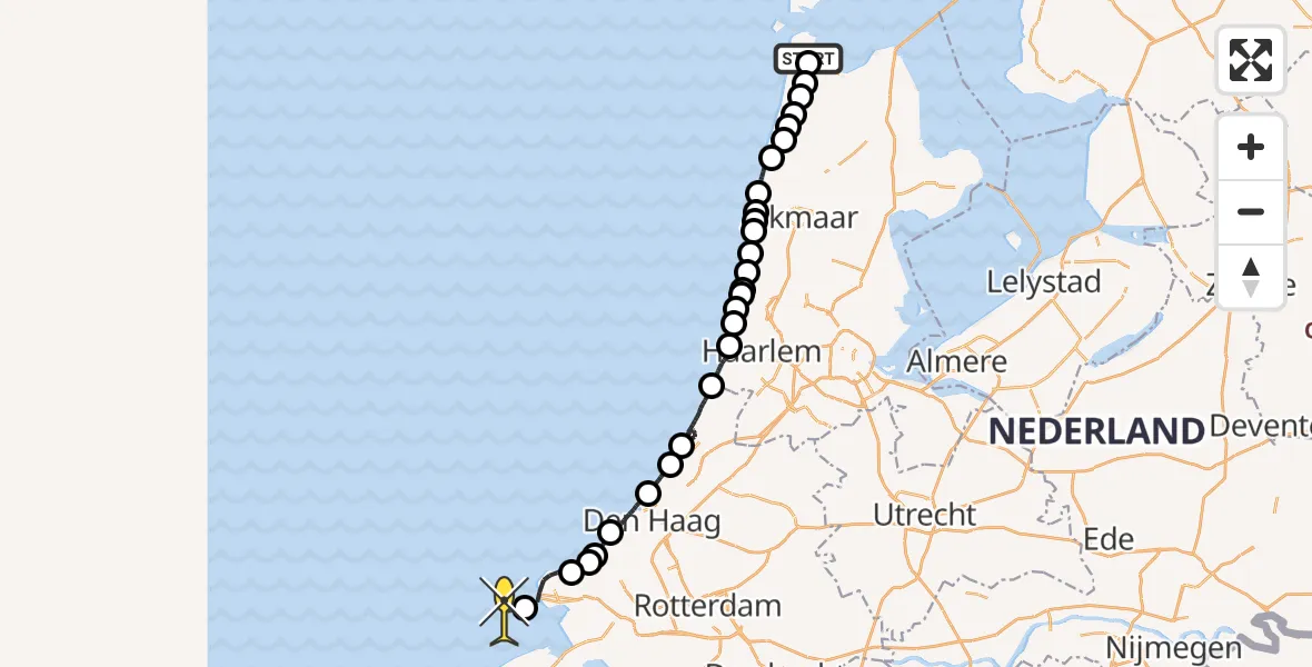 Routekaart van de vlucht: Kustwachthelikopter naar Mastenmakersweg