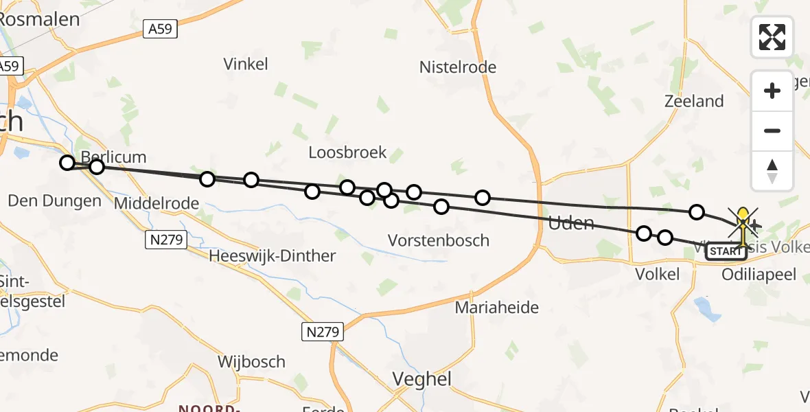 Routekaart van de vlucht: Lifeliner 3 naar Vliegbasis Volkel, Kromstraat