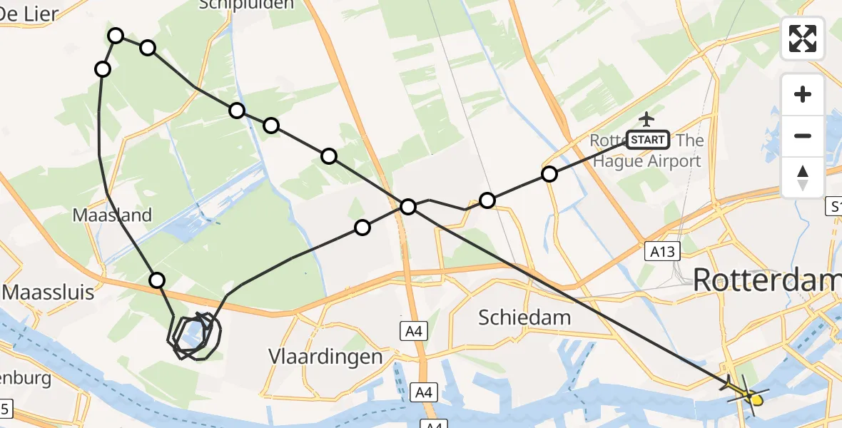 Routekaart van de vlucht: Politieheli naar Erasmus MC, Otterdijk