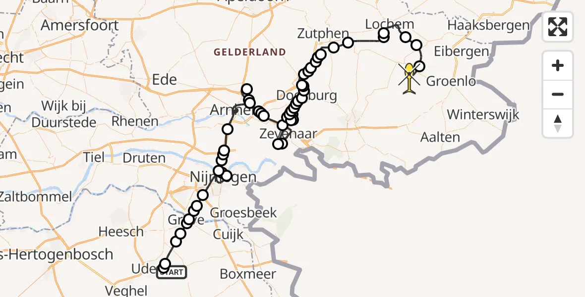 Routekaart van de vlucht: Politieheli naar Ruurlo, Manenwolf