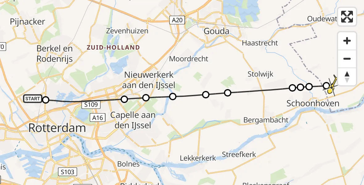 Routekaart van de vlucht: Lifeliner 2 naar Lopik, Van der Duijn van Maasdamweg