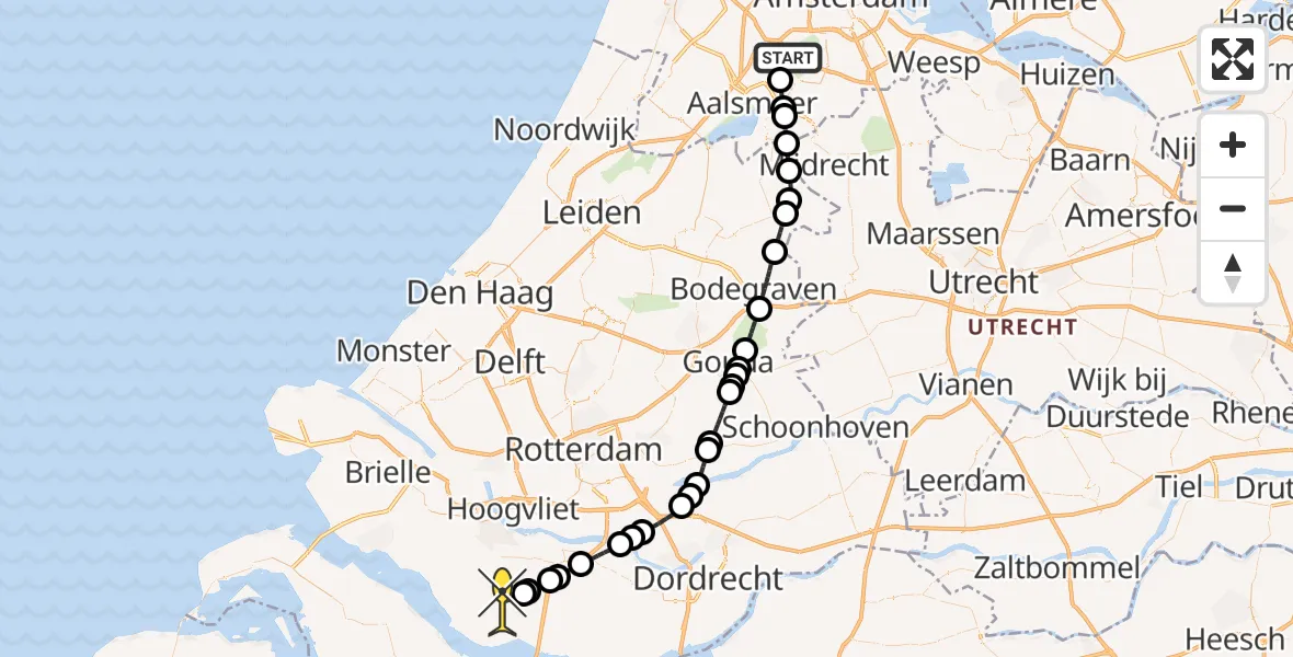 Routekaart van de vlucht: Politieheli naar Zuid-Beijerland, Westerkimweg