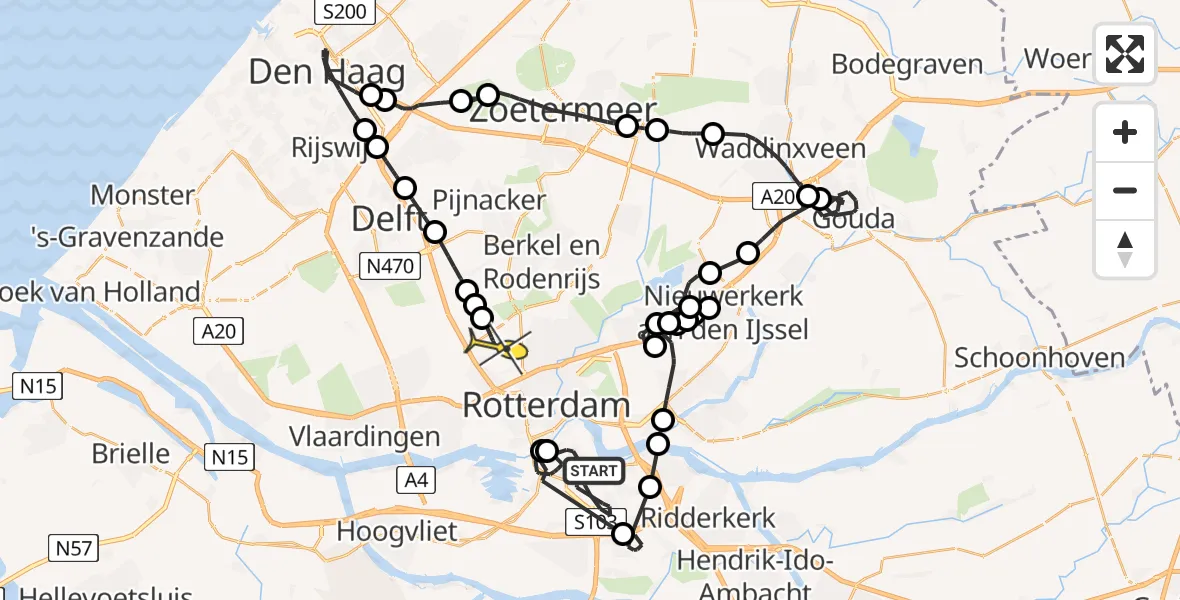 Routekaart van de vlucht: Politieheli naar Rotterdam The Hague Airport, Lange Hilleweg