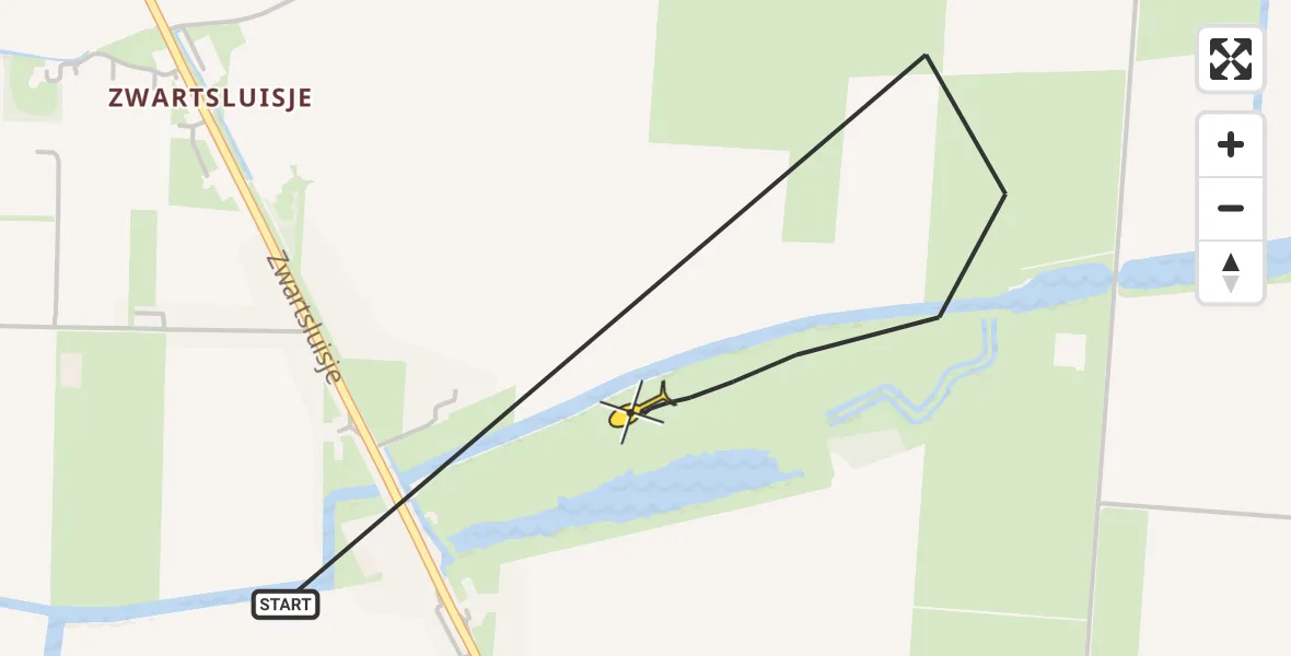 Routekaart van de vlucht: Politiehelikopter naar Zuid-Beijerland, Zuidzijdsedijk