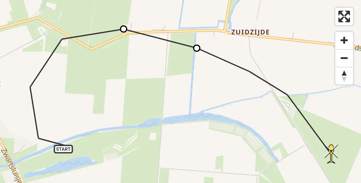 Routekaart van de vlucht: Politiehelikopter naar Zuid-Beijerland, Zuidzijdsedijk
