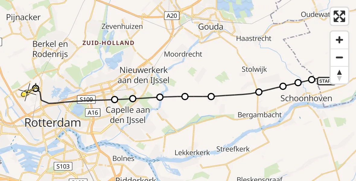 Routekaart van de vlucht: Lifeliner 2 naar Rotterdam The Hague Airport, Voorwetering