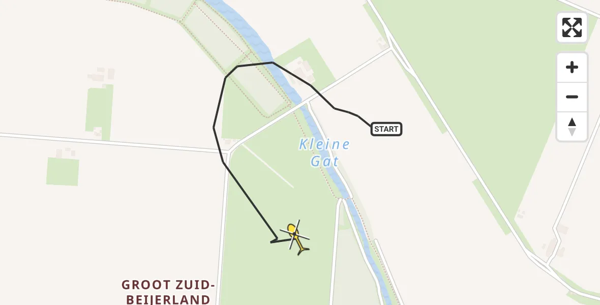 Routekaart van de vlucht: Politiehelikopter naar Zuid-Beijerland, Dijkgraaf van der Lindenpad