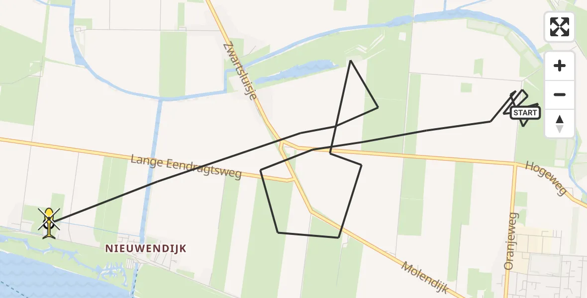 Routekaart van de vlucht: Politiehelikopter naar Goudswaard, Groot Zuid-Beijerland