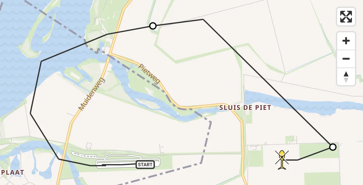 Routekaart van de vlucht: Politiehelikopter naar 's-Heer Arendskerke, Calandweg