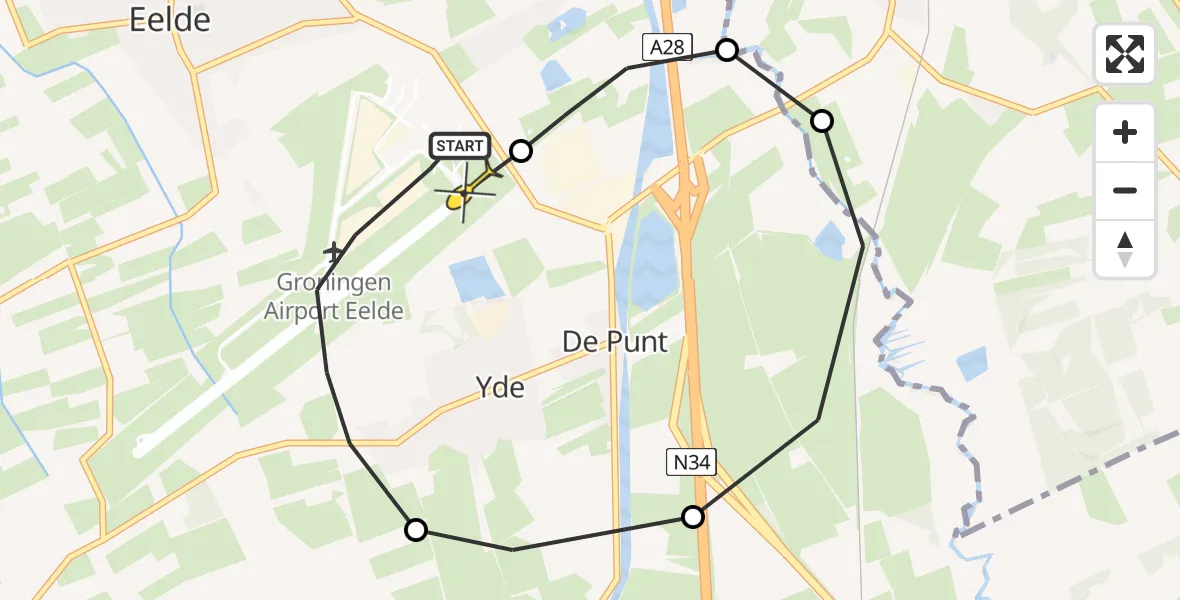 Routekaart van de vlucht: Lifeliner 4 naar Groningen Airport Eelde, Veldkampweg