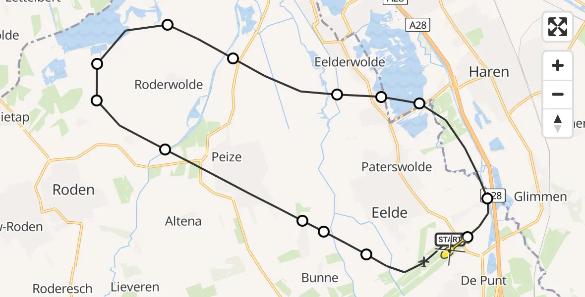 Routekaart van de vlucht: Lifeliner 4 naar Groningen Airport Eelde, Veldkampweg