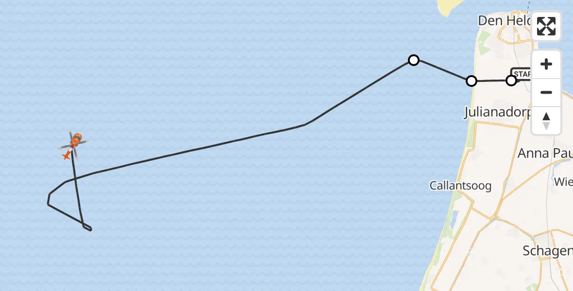 Vluchtroute Kustwachthelikopter Vliegveld De Kooy - , 07 januari 2025, 17:51