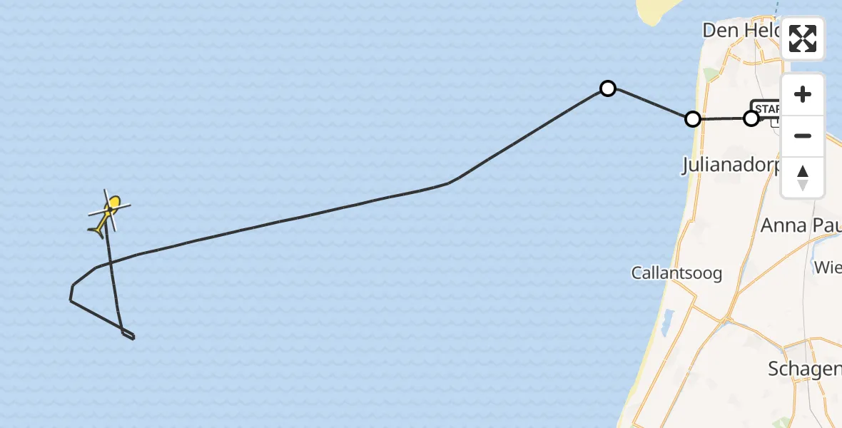 Vluchtroute Kustwachthelikopter van Vliegveld De Kooy naar 