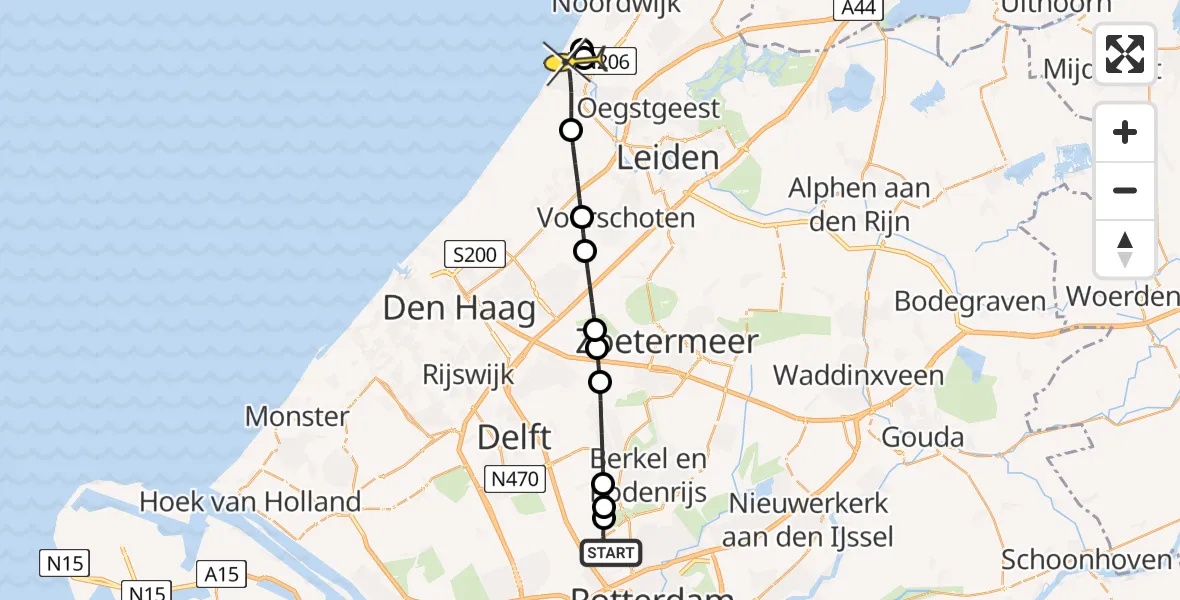 Routekaart van de vlucht: Lifeliner 2 naar Katwijk, Westerbaan