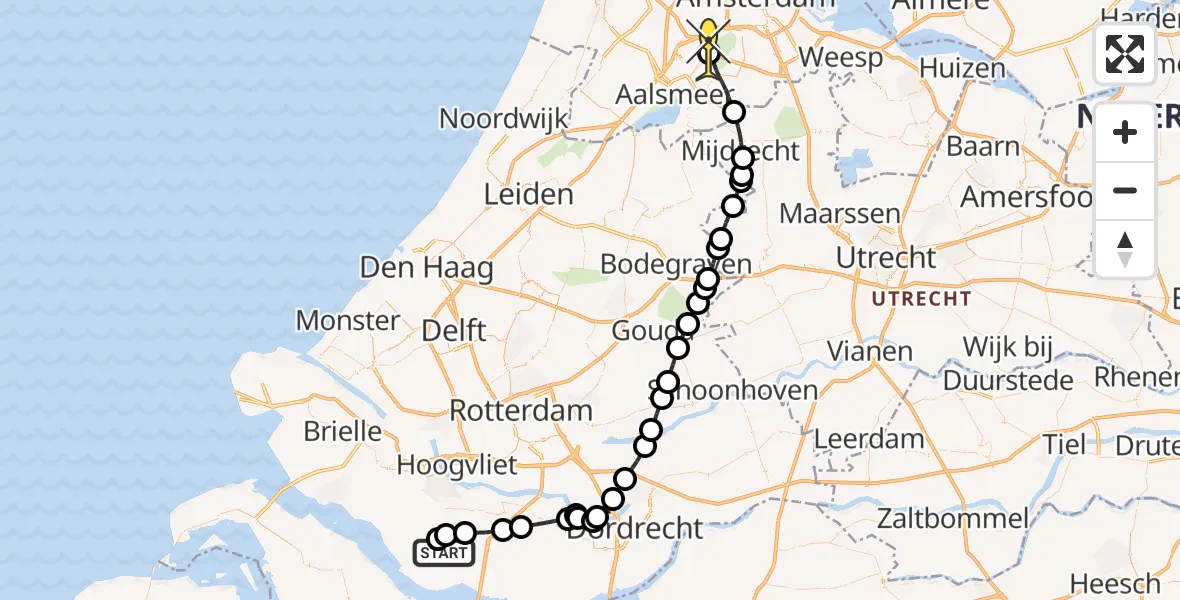 Routekaart van de vlucht: Politieheli naar Schiphol, Vissersvliet